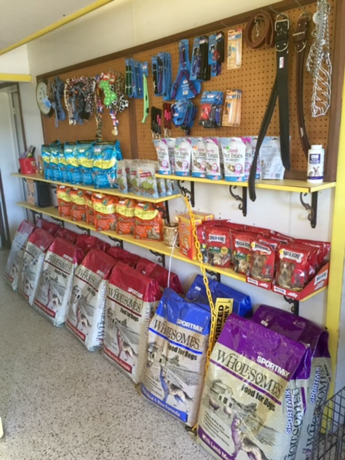 Retail shelf with pet supplies